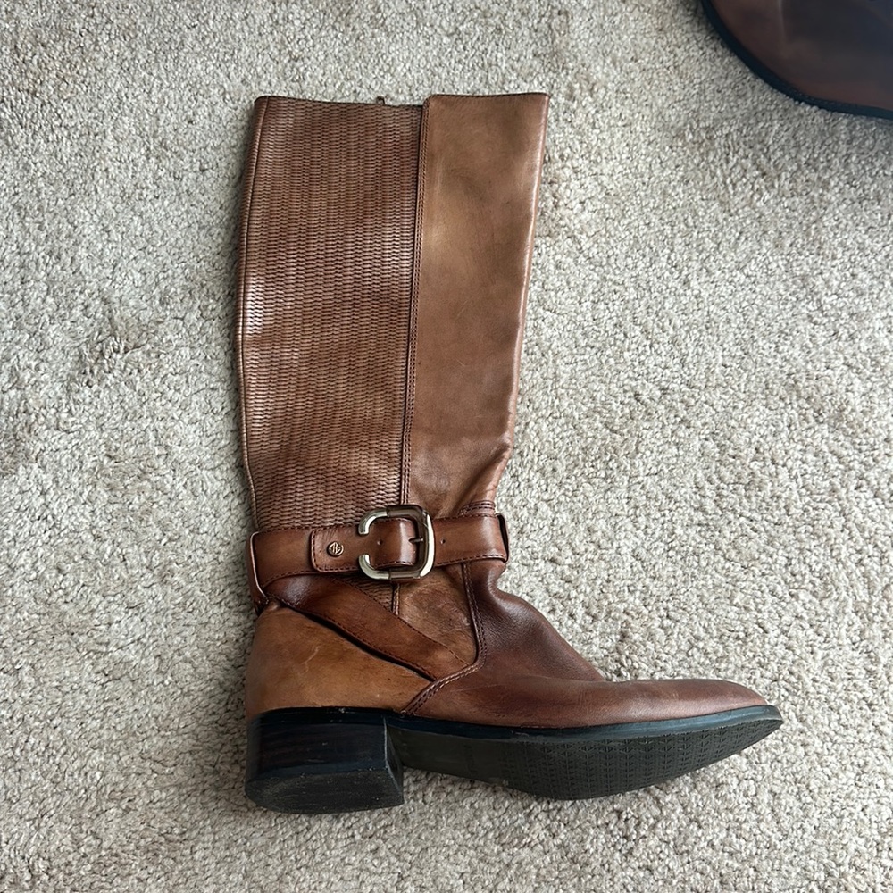 Antonio Melani Brown Leather Knee High Riding Boots with Buckle Size 7 Women’s